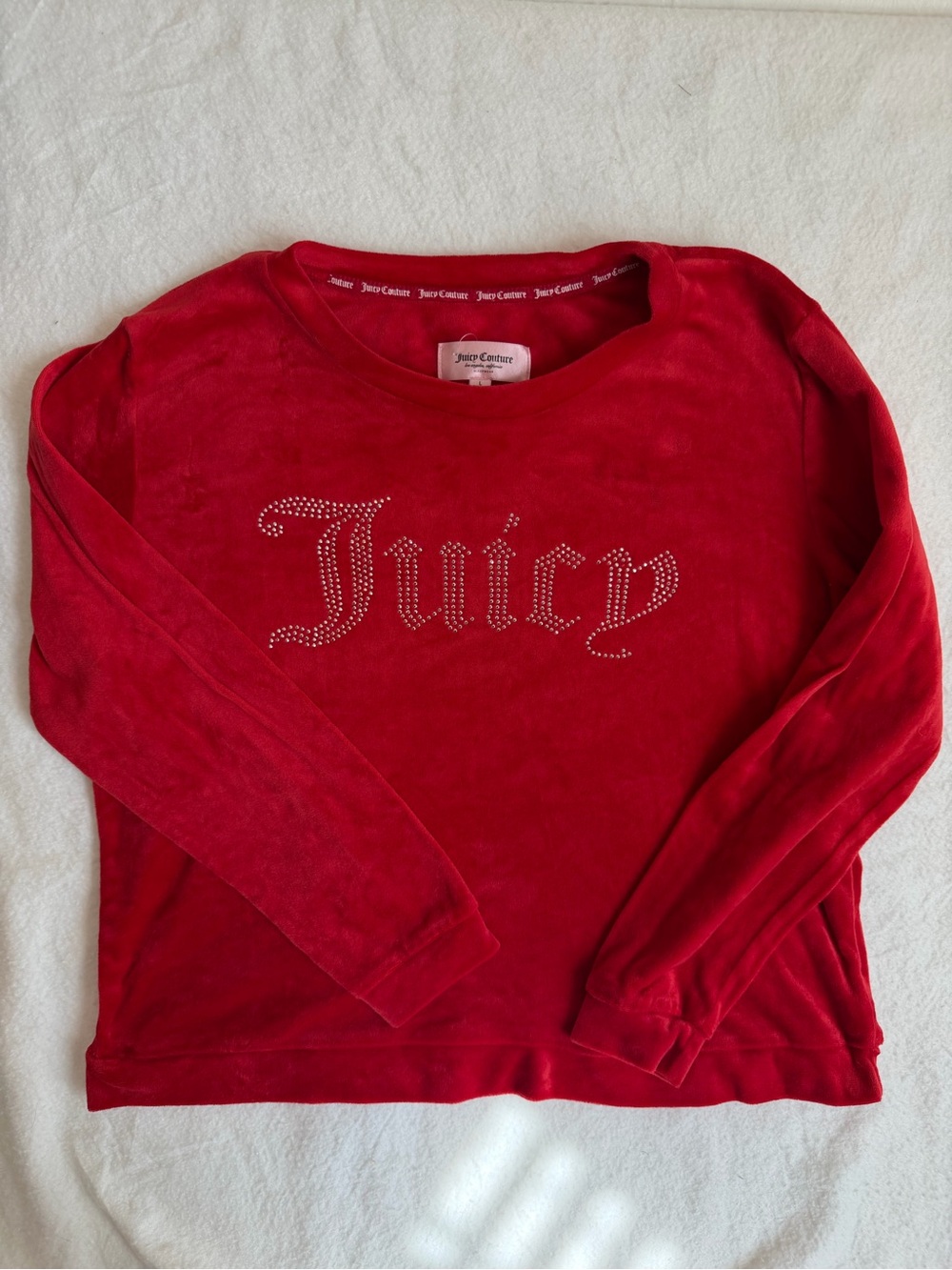 Women’s Juicy Couture Red Velour Logo Sweater Size L